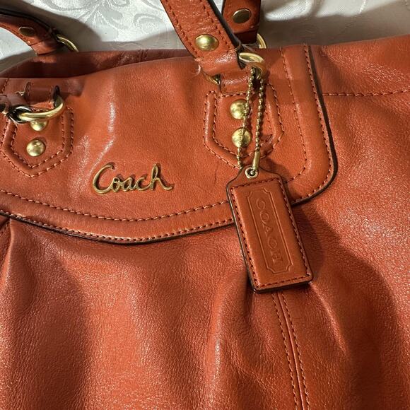 Coach Ashley Carryal Leather Satchel Bag Burnt Orange Shoulder Tote Purse - Picture 2 of 11
